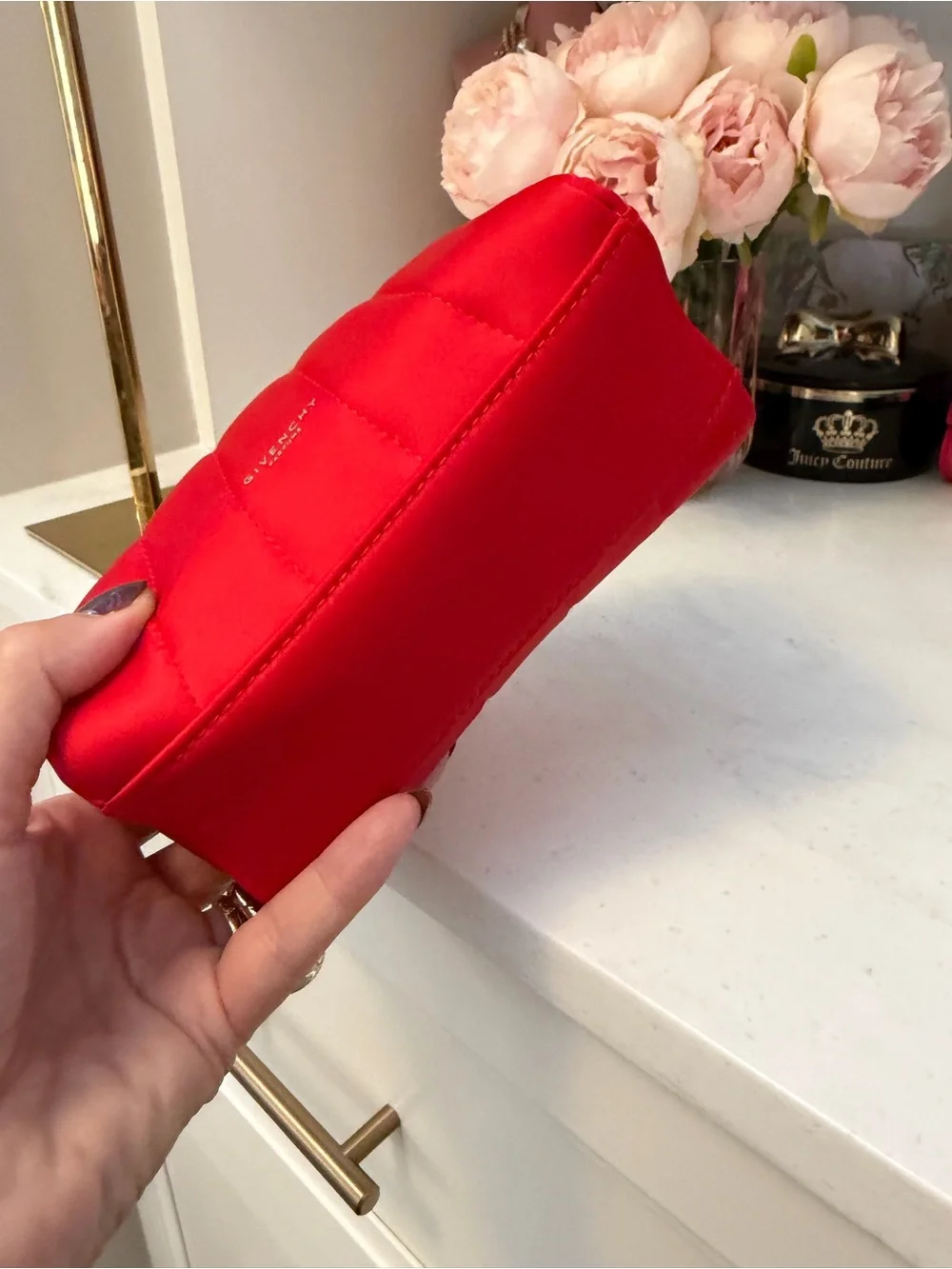 Red Quilted givenchy perfumes nwot Cosmetic zipper Pouch with Silver Logo